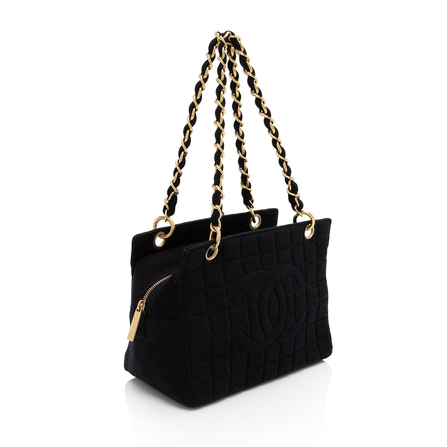 Chanel Vintage Jersey Chocolate Bar CC Shopping Tote (SHF-dQ6X2S)