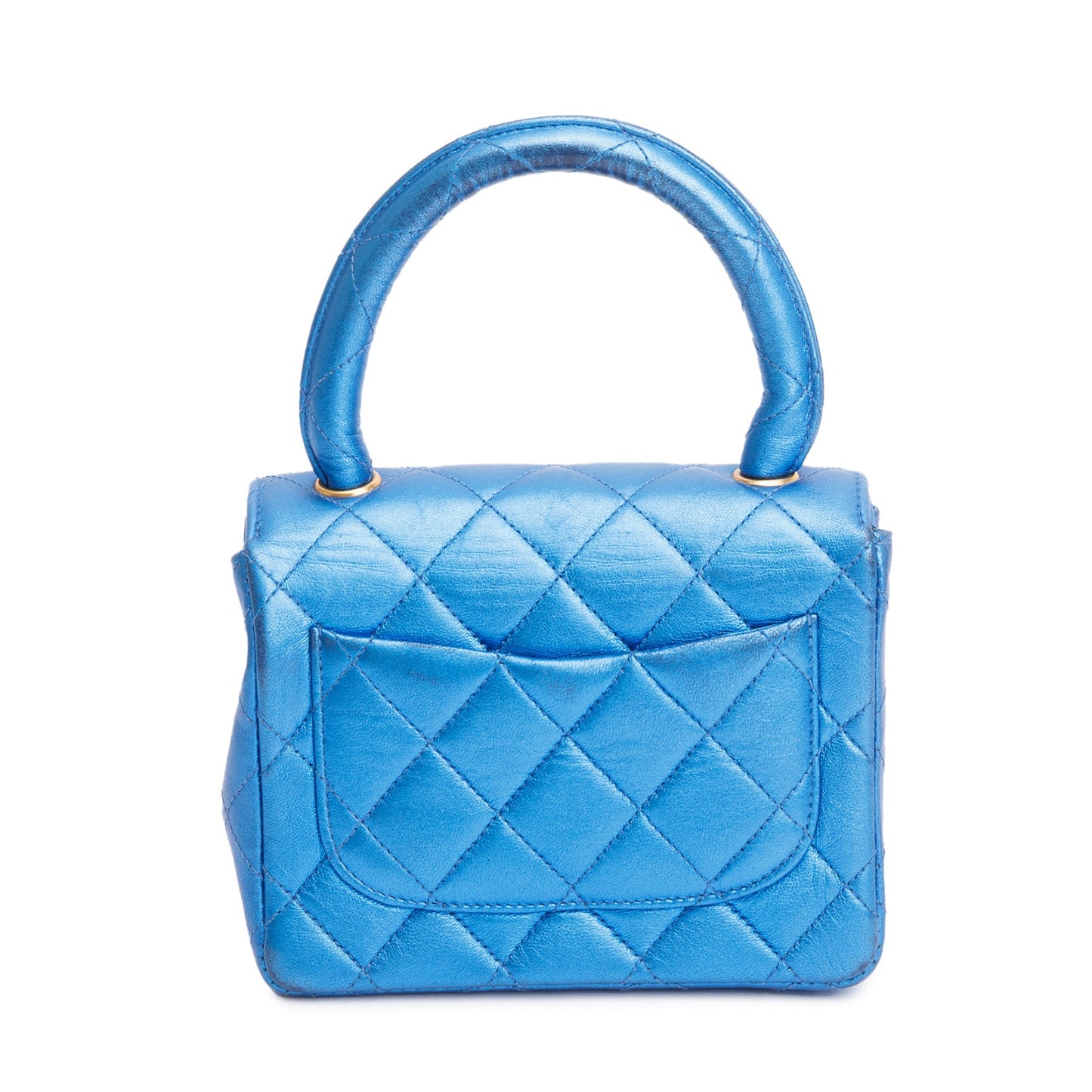 Chanel Vintage Metallic Blue Shiny Aged Calfskin Leather Mini Kelly Flap Bag