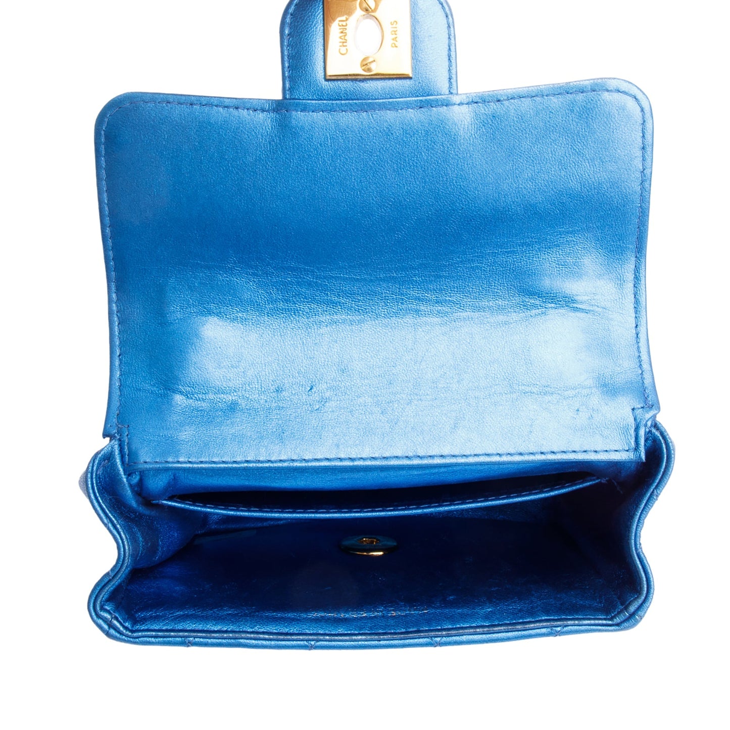 Chanel Vintage Metallic Blue Shiny Aged Calfskin Leather Mini Kelly Flap Bag