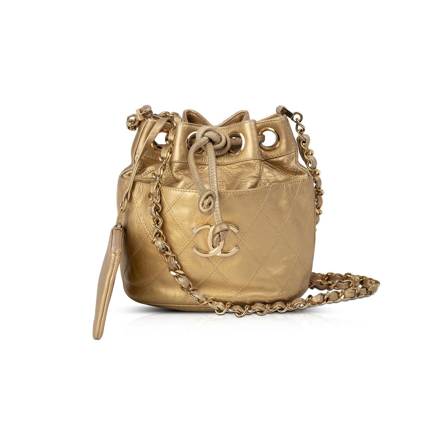 Chanel Vintage Metallic Gold Mini Bucket Bag