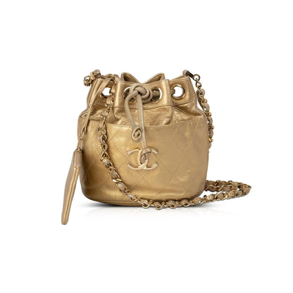 Chanel Vintage Metallic Gold Mini Bucket Bag