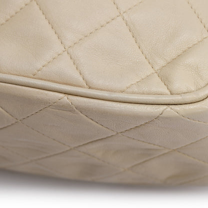 Chanel Vintage Neutral Quilted Lambskin Leather CC Tassel Camera Bag