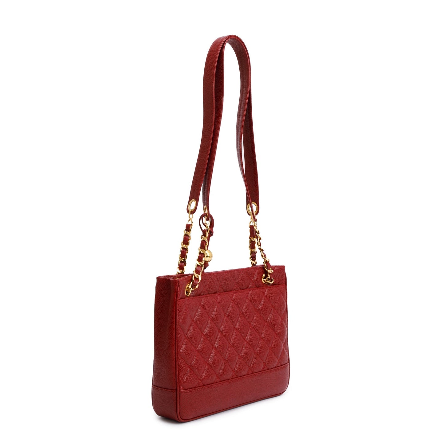 Chanel Vintage Red Caviar Leather Chain Tote