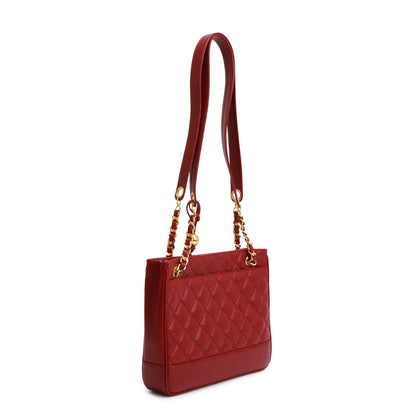 Chanel Vintage Red Caviar Leather Chain Tote