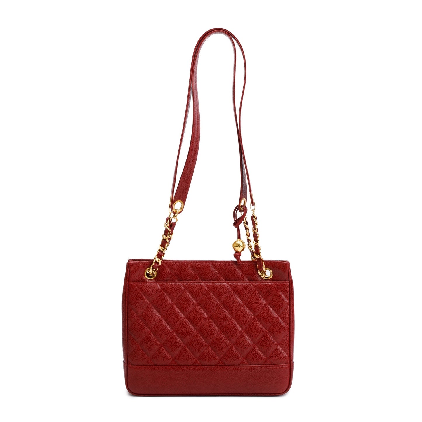 Chanel Vintage Red Caviar Leather Chain Tote