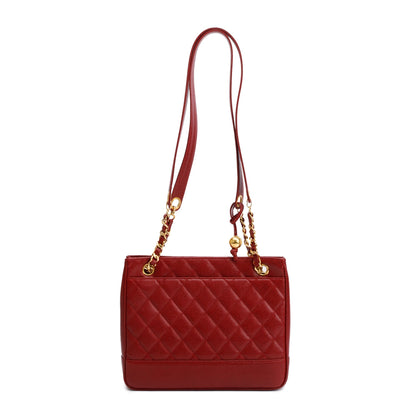 Chanel Vintage Red Caviar Leather Chain Tote