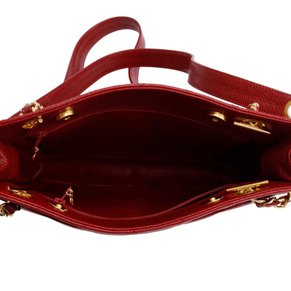 Chanel Vintage Red Caviar Leather Chain Tote
