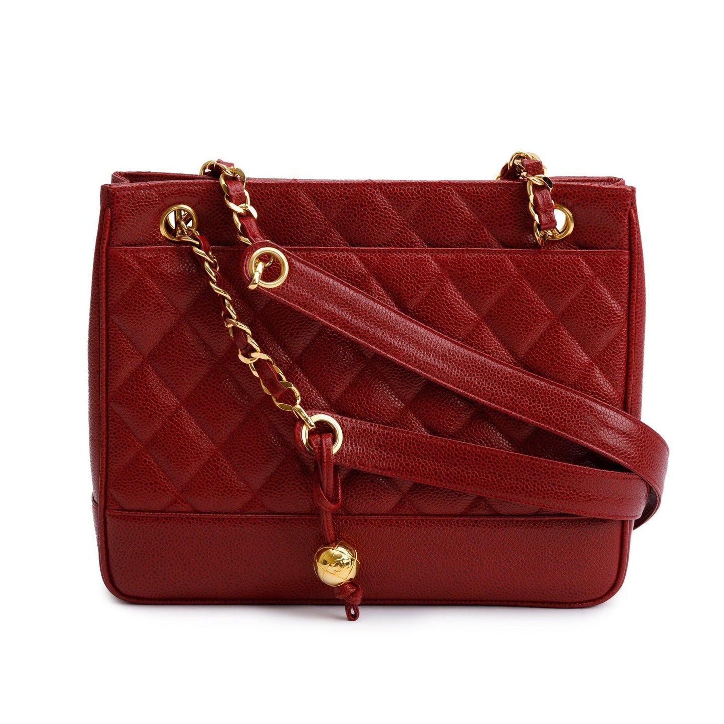 Chanel Vintage Red Caviar Leather Chain Tote