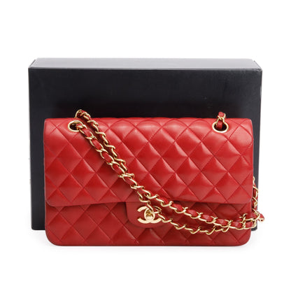 Chanel Vintage Red Quilted Lambskin Leather Classic Medium Double Flap Bag