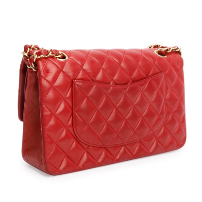Chanel Vintage Red Quilted Lambskin Leather Classic Medium Double Flap Bag
