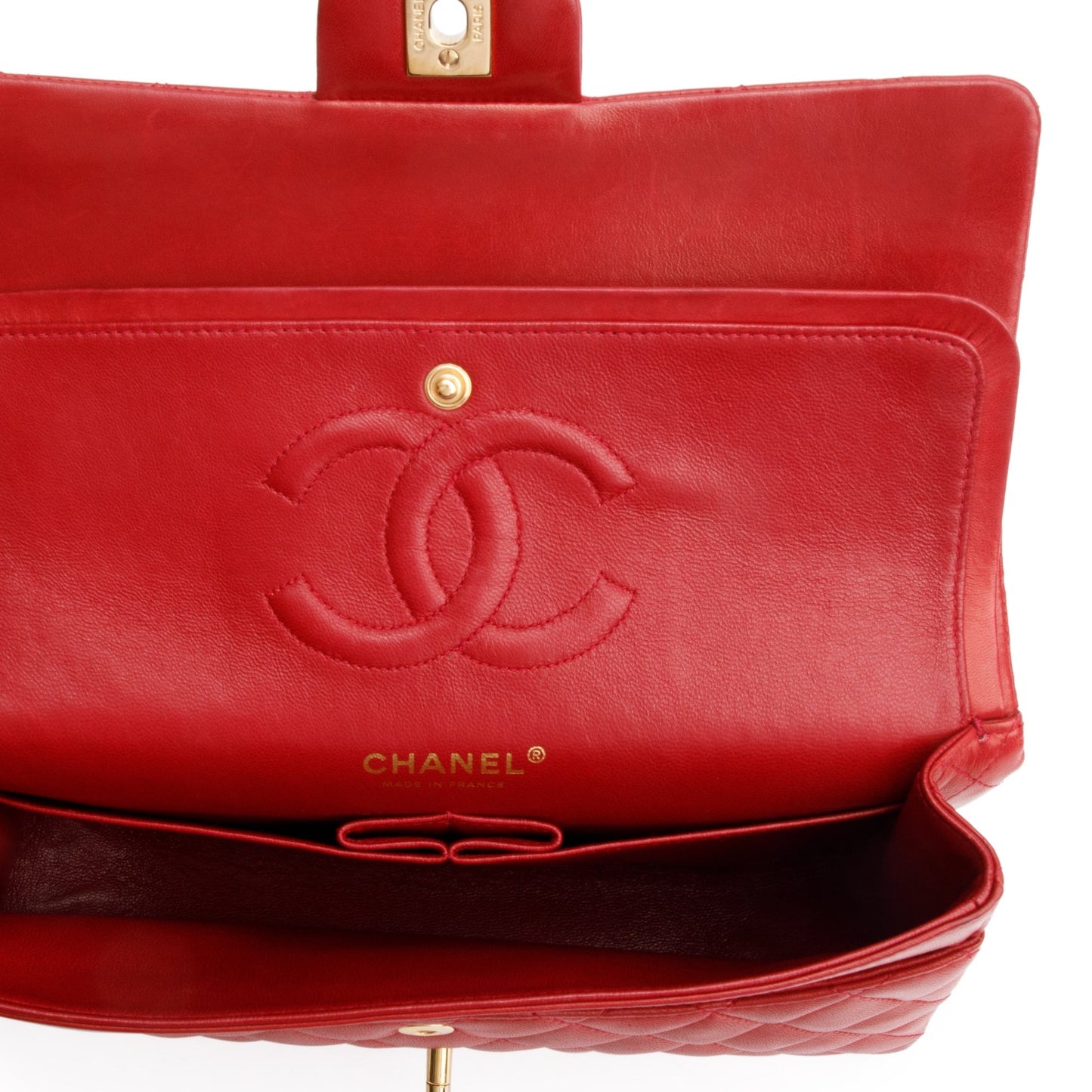 Chanel Vintage Red Quilted Lambskin Leather Classic Medium Double Flap Bag