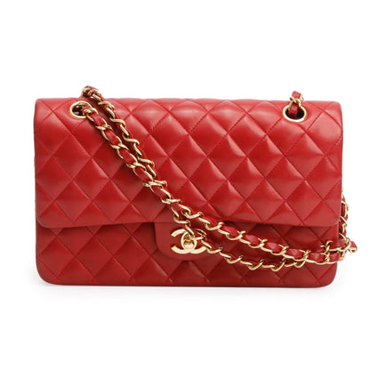 Chanel Vintage Red Quilted Lambskin Leather Classic Medium Double Flap Bag