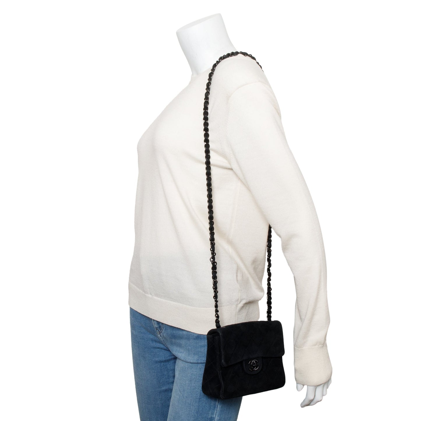 Chanel Vintage So Black Quilted Suede Classic Square Mini Flap Bag