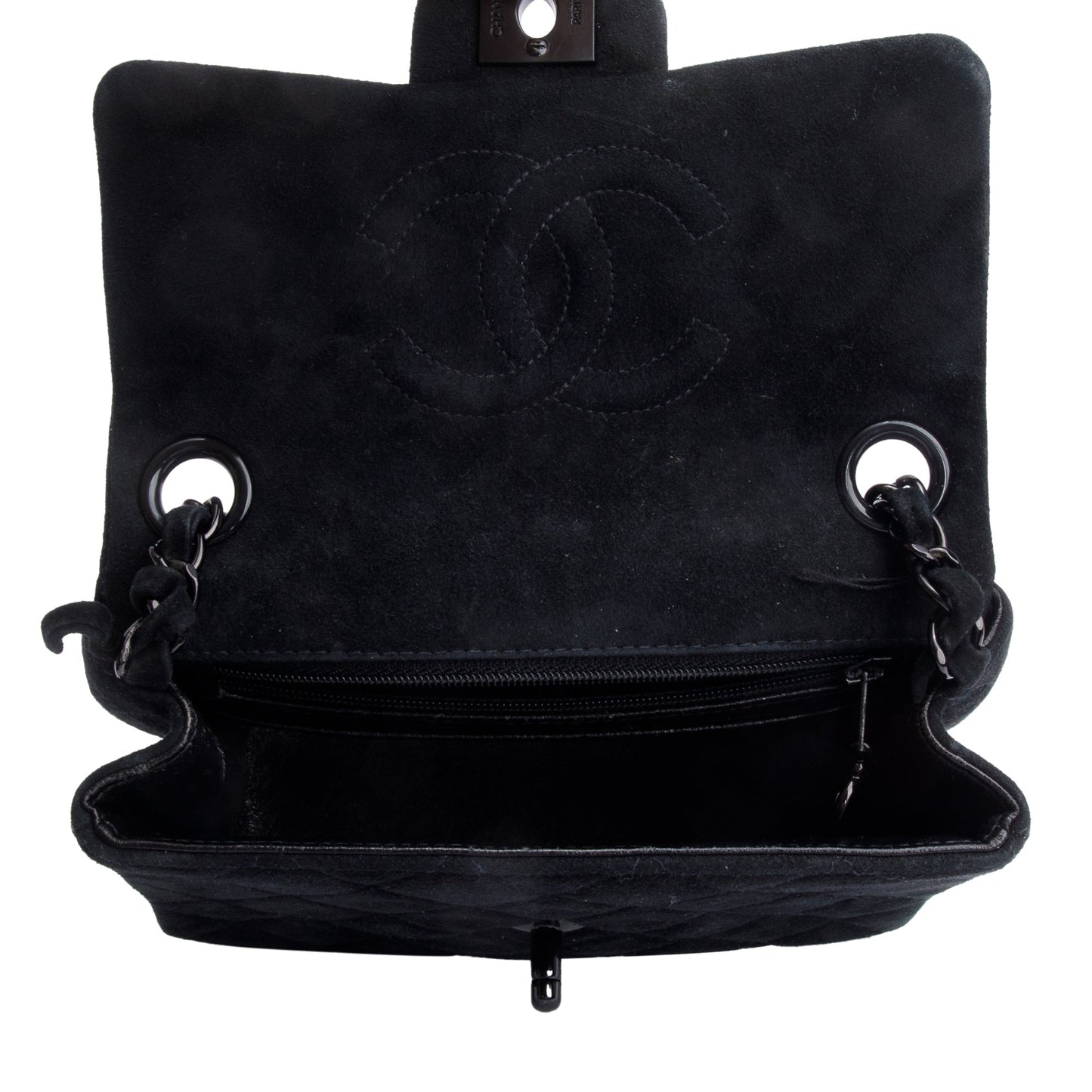 Chanel Vintage So Black Quilted Suede Classic Square Mini Flap Bag