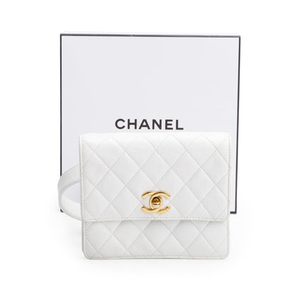 Chanel Vintage White Quilted Calfskin Leather Square Mini Flap Waist Bag, Size 70