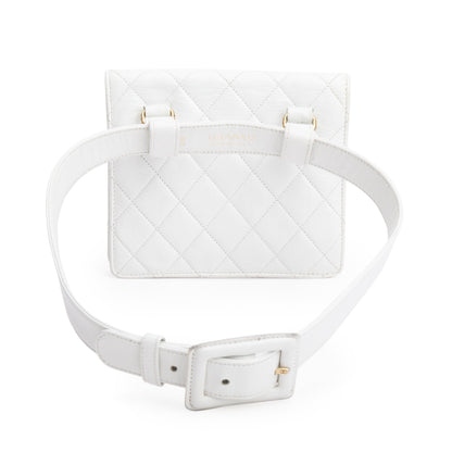 Chanel Vintage White Quilted Calfskin Leather Square Mini Flap Waist Bag, Size 70