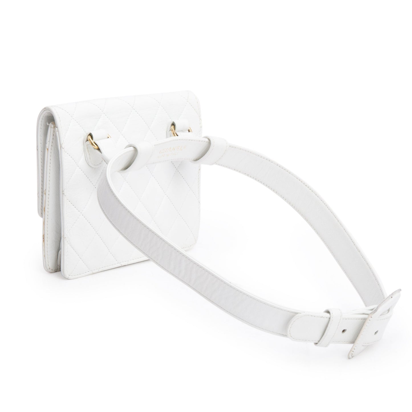 Chanel Vintage White Quilted Calfskin Leather Square Mini Flap Waist Bag, Size 70