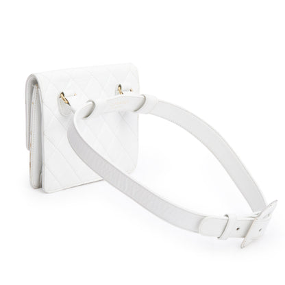 Chanel Vintage White Quilted Calfskin Leather Square Mini Flap Waist Bag, Size 70