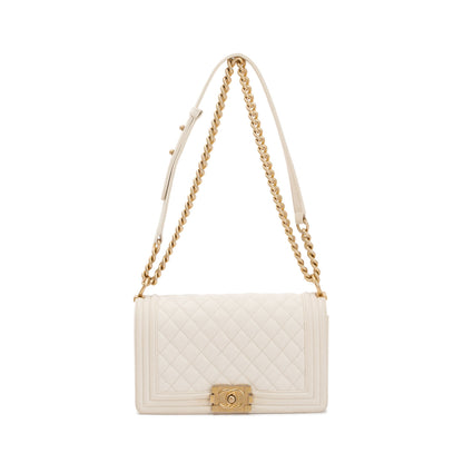 Chanel White Calfskin Leather Medium Boy Bag