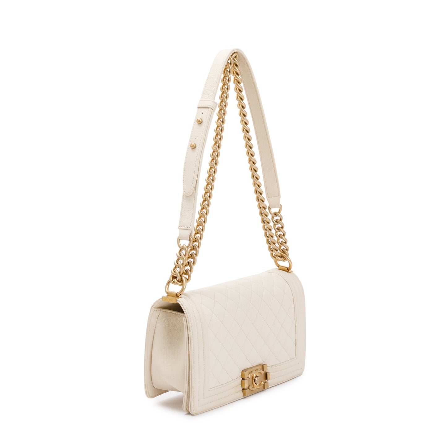 Chanel White Calfskin Leather Medium Boy Bag