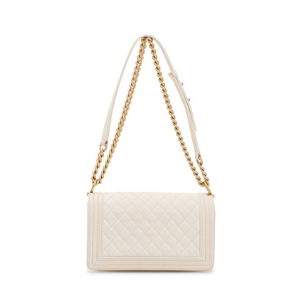 Chanel White Calfskin Leather Medium Boy Bag