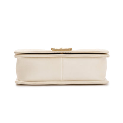 Chanel White Calfskin Leather Medium Boy Bag