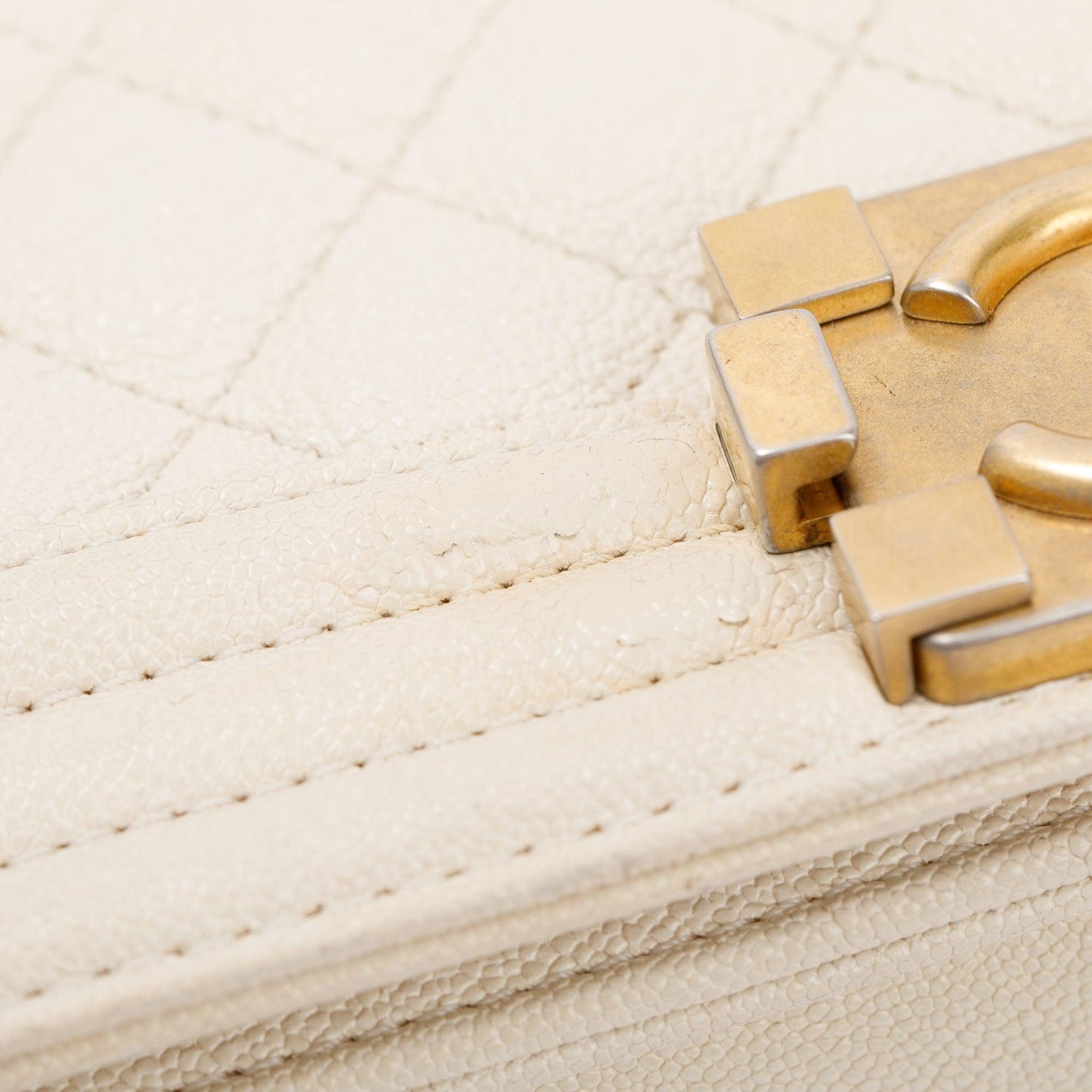 Chanel White Calfskin Leather Medium Boy Bag