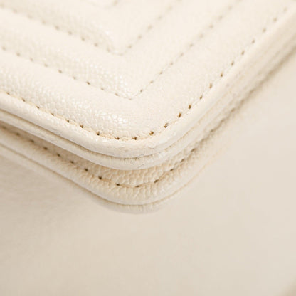 Chanel White Calfskin Leather Medium Boy Bag