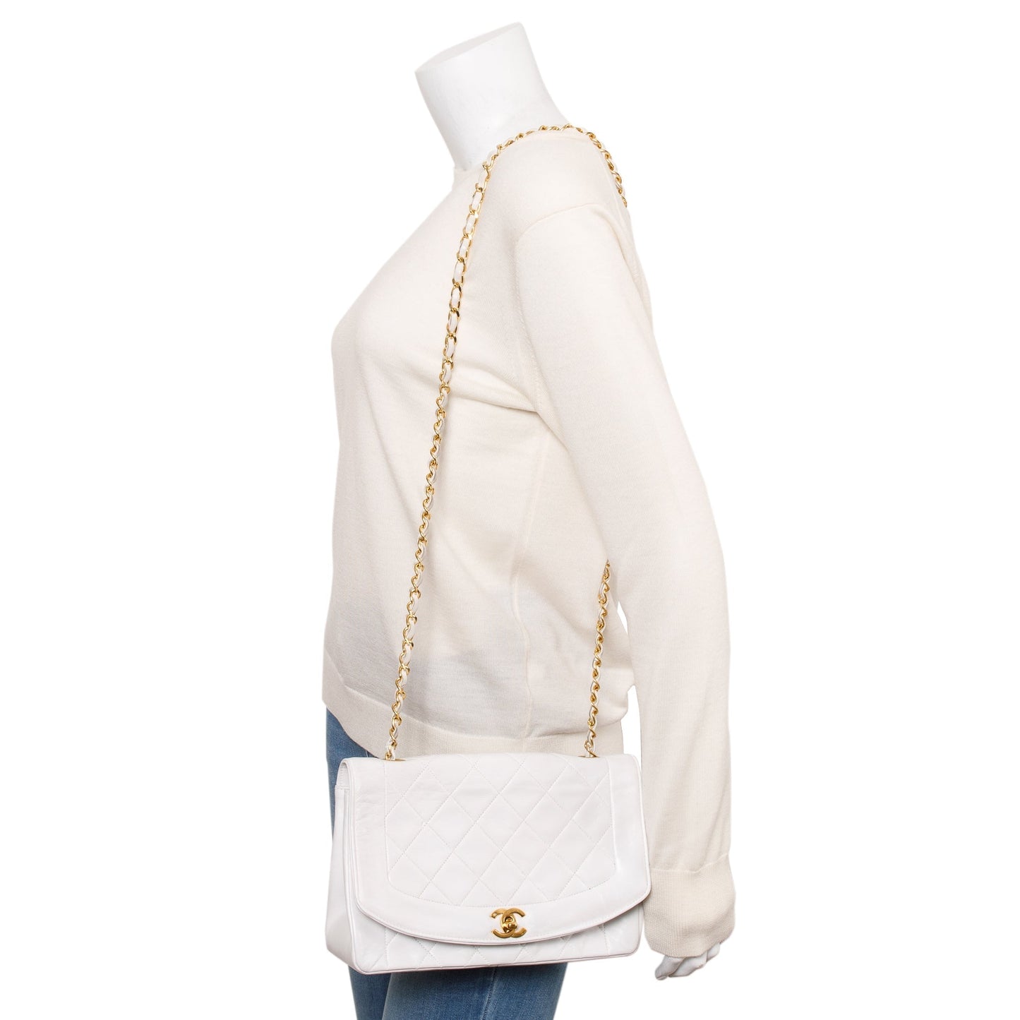 Chanel White Calfskin Leather Medium Diana Flap Bag