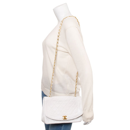 Chanel White Calfskin Leather Medium Diana Flap Bag