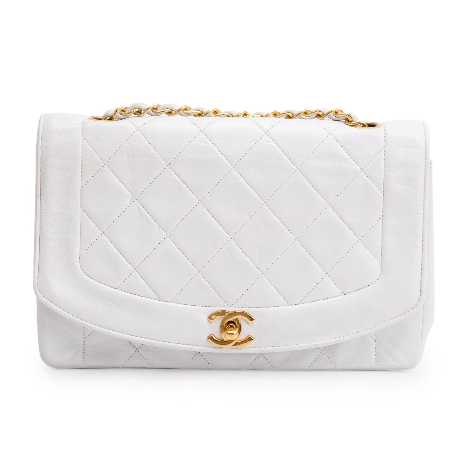 Chanel White Calfskin Leather Medium Diana Flap Bag