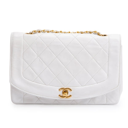 Chanel White Calfskin Leather Medium Diana Flap Bag