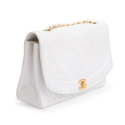 Chanel White Calfskin Leather Medium Diana Flap Bag