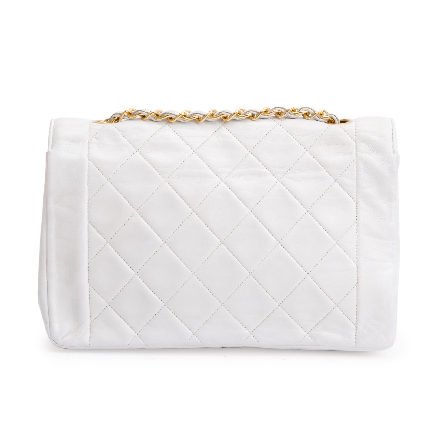 Chanel White Calfskin Leather Medium Diana Flap Bag