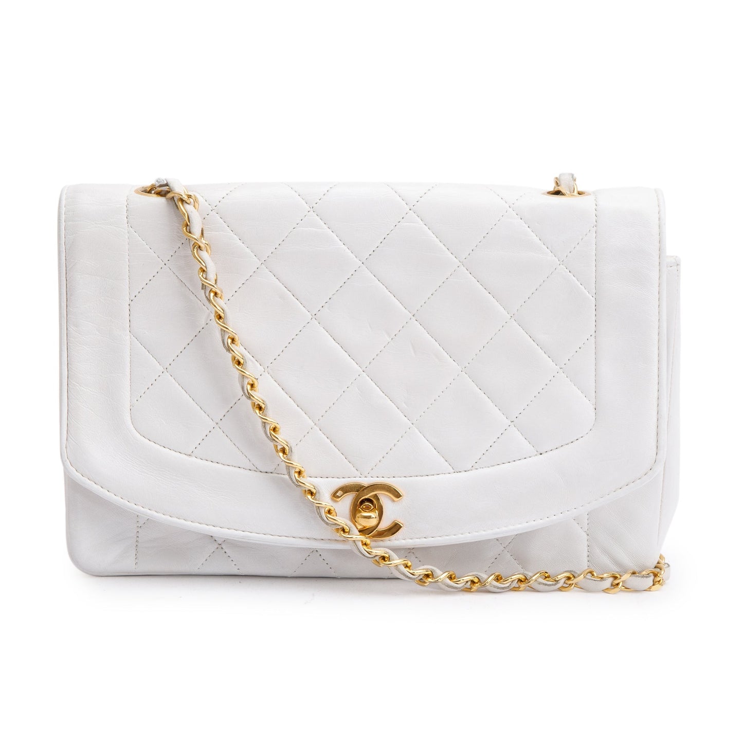 Chanel White Calfskin Leather Medium Diana Flap Bag