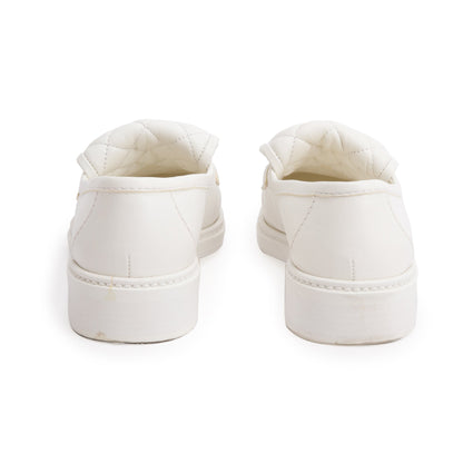 Chanel White Calfskin Leather Quilted CC Logo Loafer, Size 36