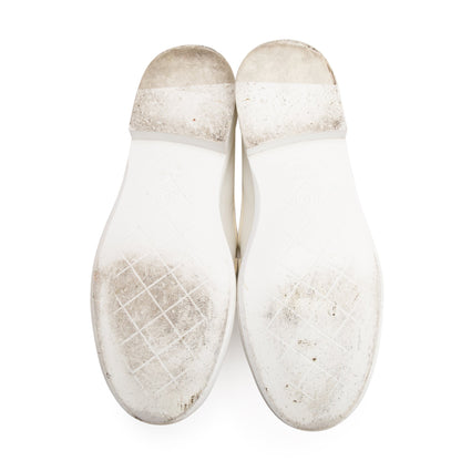 Chanel White Calfskin Leather Quilted CC Logo Loafer, Size 36