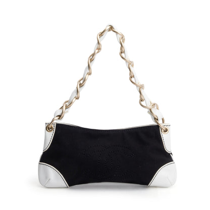 Chanel White Calfskin Leather Trim Black Canvas Olsen CC Pochette