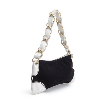 Chanel White Calfskin Leather Trim Black Canvas Olsen CC Pochette