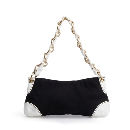 Chanel White Calfskin Leather Trim Black Canvas Olsen CC Pochette