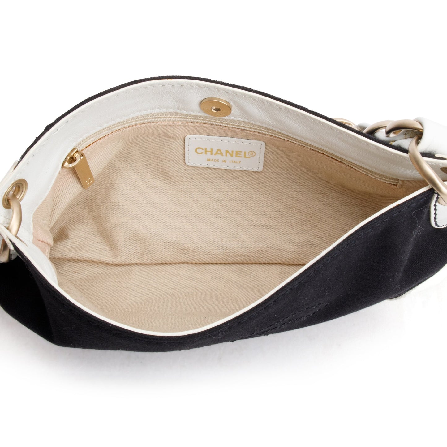 Chanel White Calfskin Leather Trim Black Canvas Olsen CC Pochette