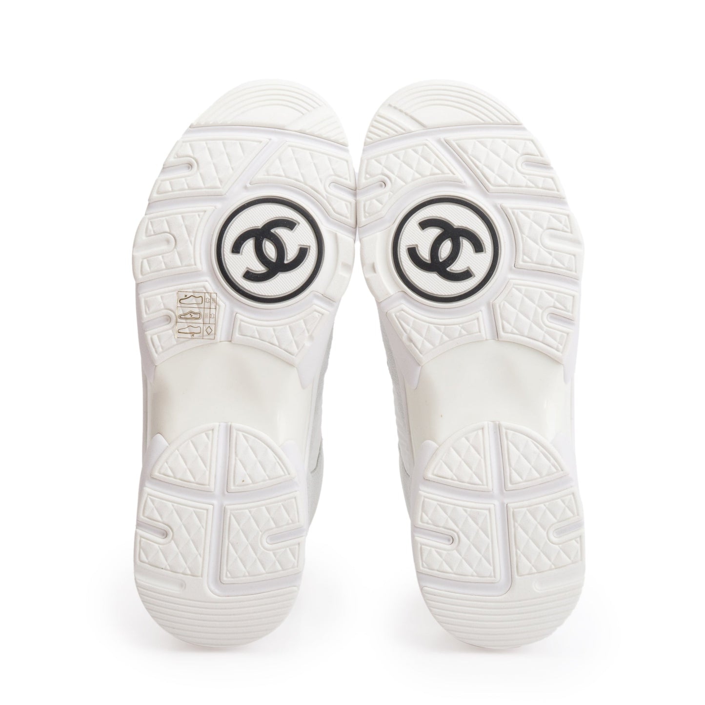 Chanel White Calfskin Nylon Suede CC Logo Sneakers, Size 37.5