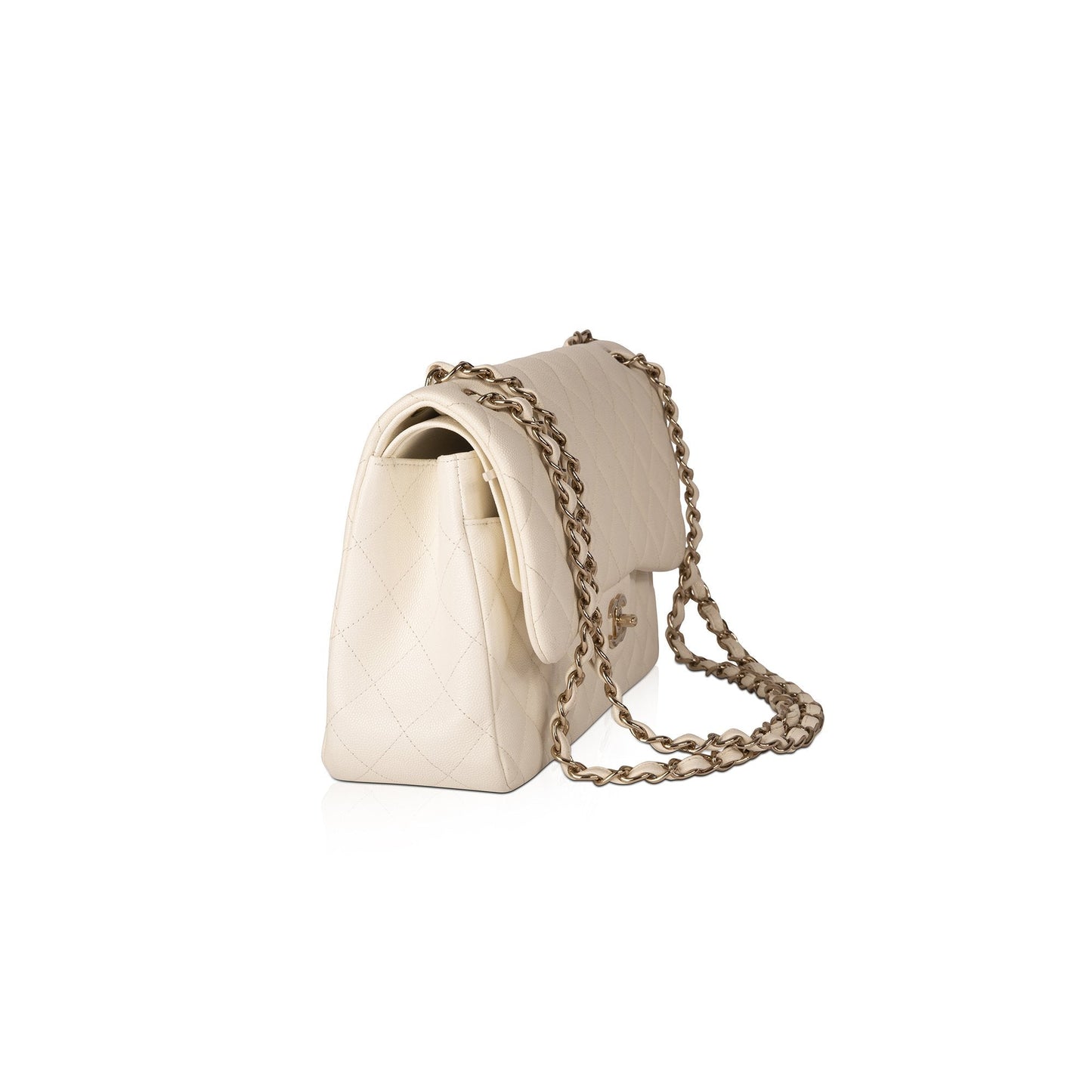 Chanel White Caviar Classic Jumbo Double Flap Bag
