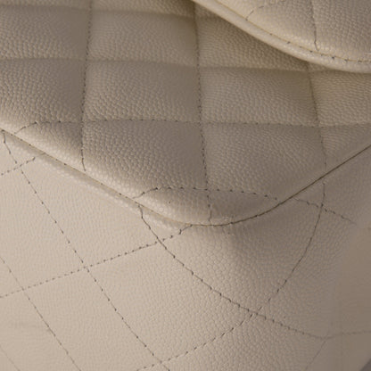 Chanel White Caviar Classic Jumbo Double Flap Bag