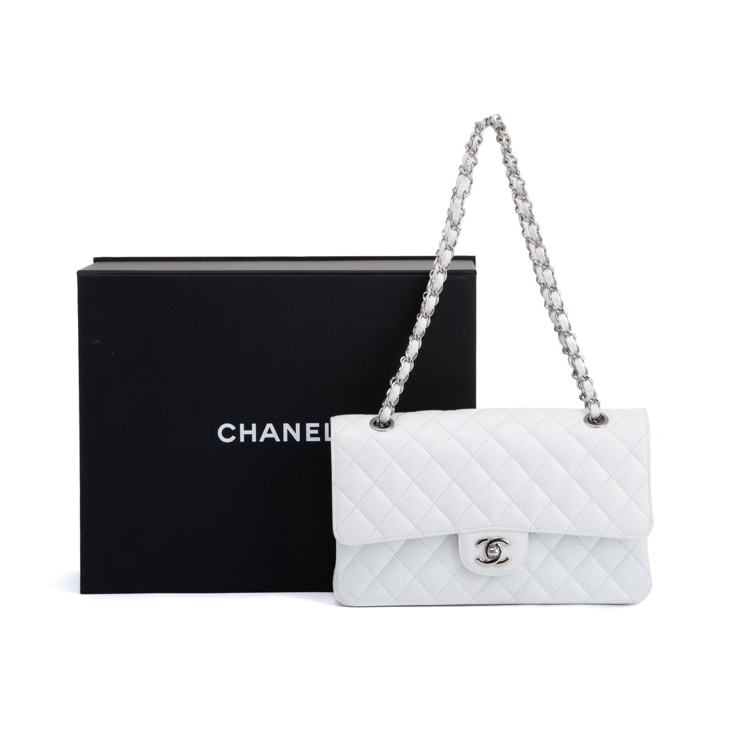 Chanel White Caviar Classic Medium Double Flap Bag