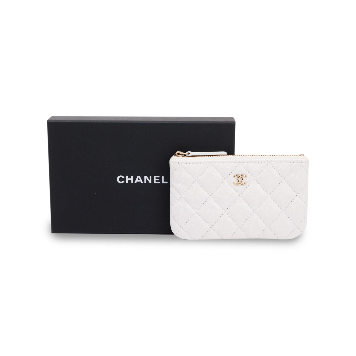 Chanel White Caviar Classic Mini O-Case Pouch