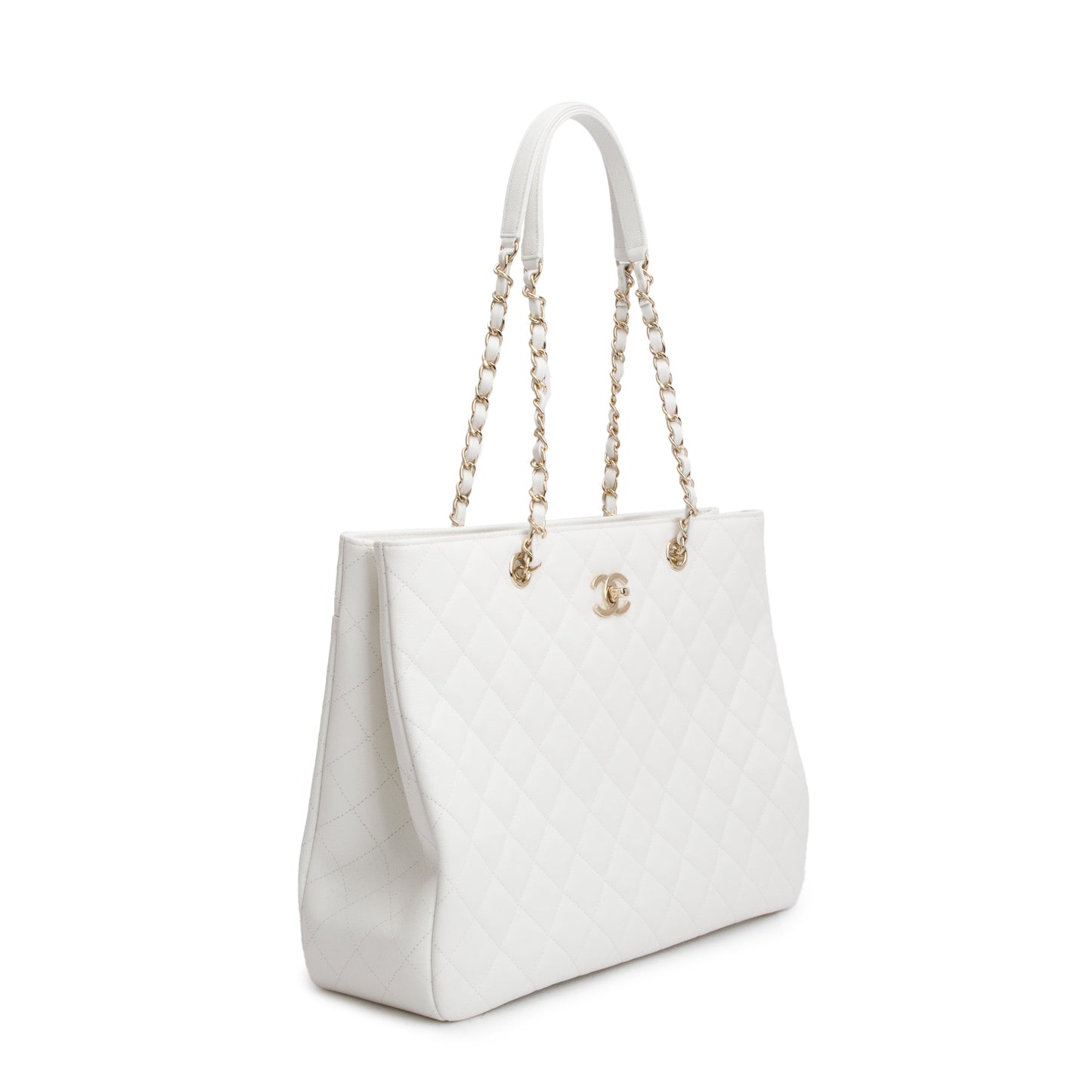 Chanel White Caviar Leather Classic Timeless Large Shopping Tote