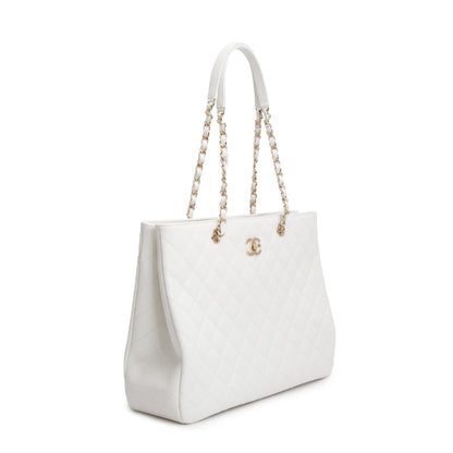 Chanel White Caviar Leather Classic Timeless Large Shopping Tote