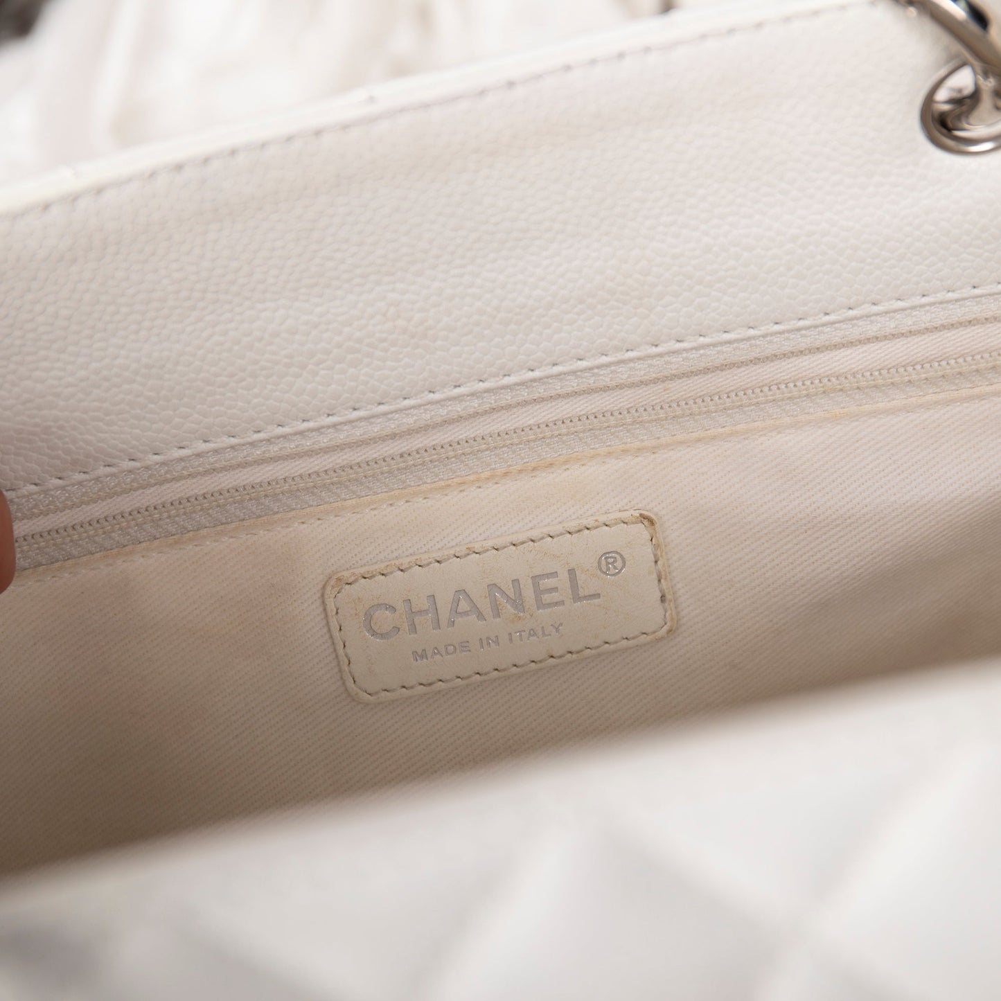Chanel White Caviar Leather Grand Shopping Tote (GST)