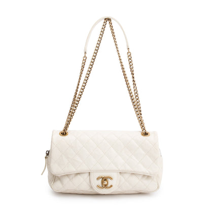 Chanel White Caviar Leather Medium Easy Flap Bag